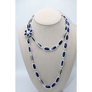 Vintage Western Germany Blue White Necklace Flower Clasp Two Strand